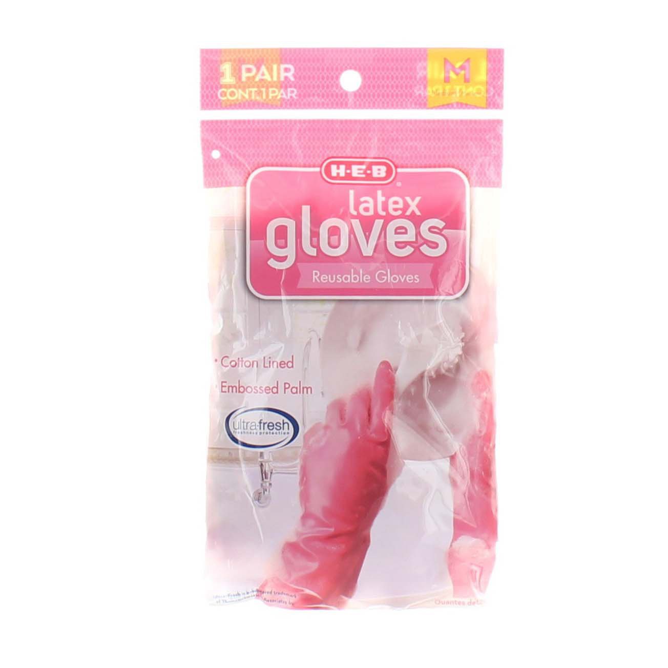 slide 1 of 1, H-E-B Reusable Latex Gloves, MED