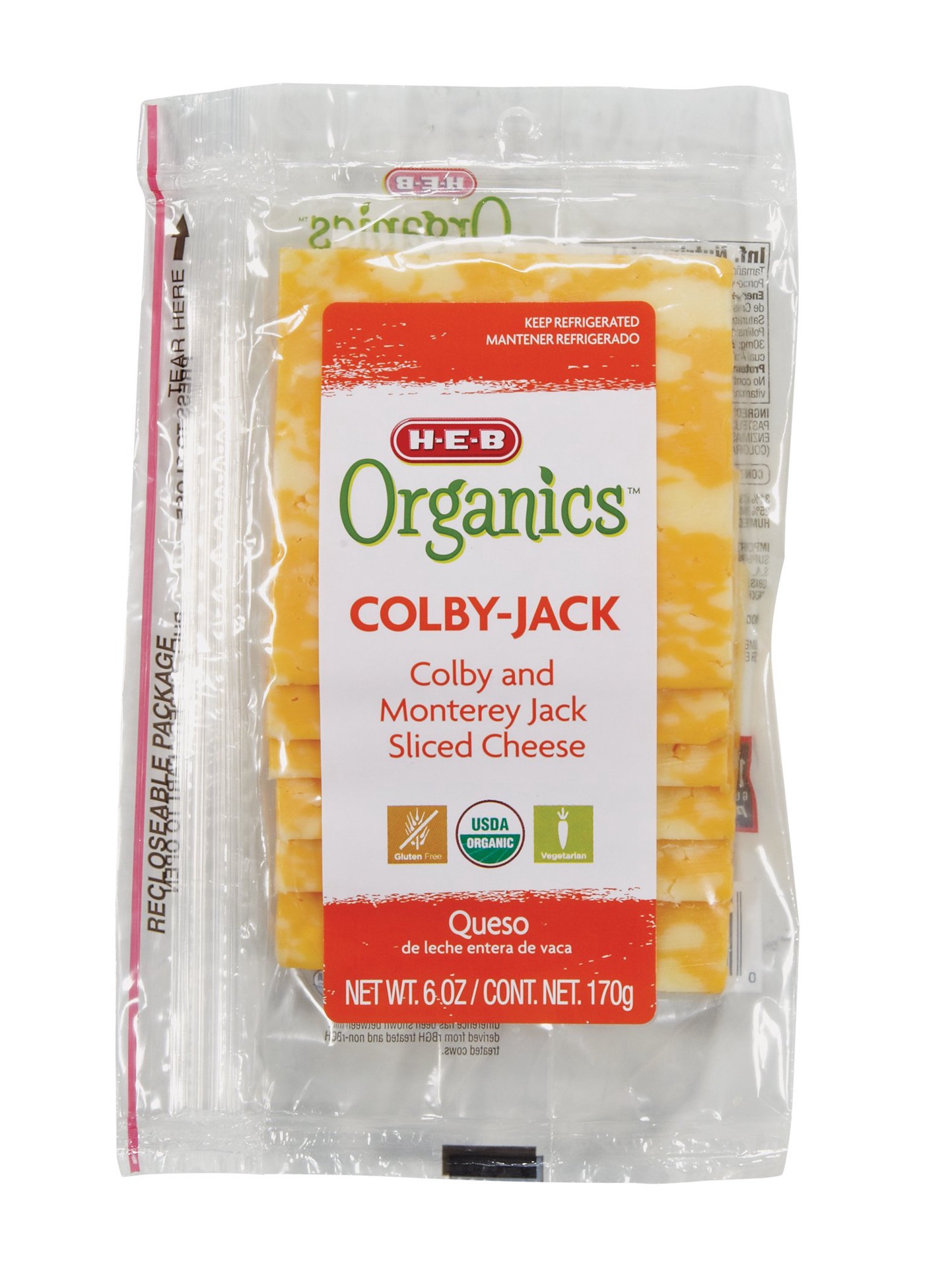 slide 1 of 1, H-E-B Organics Colby Jack Sliced Cheese, 6 oz