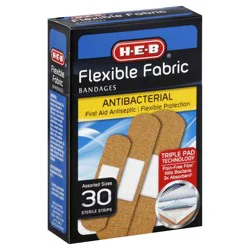 H-E-B Flexible Fabric Antibacterial Bandages – Assorted Sizes