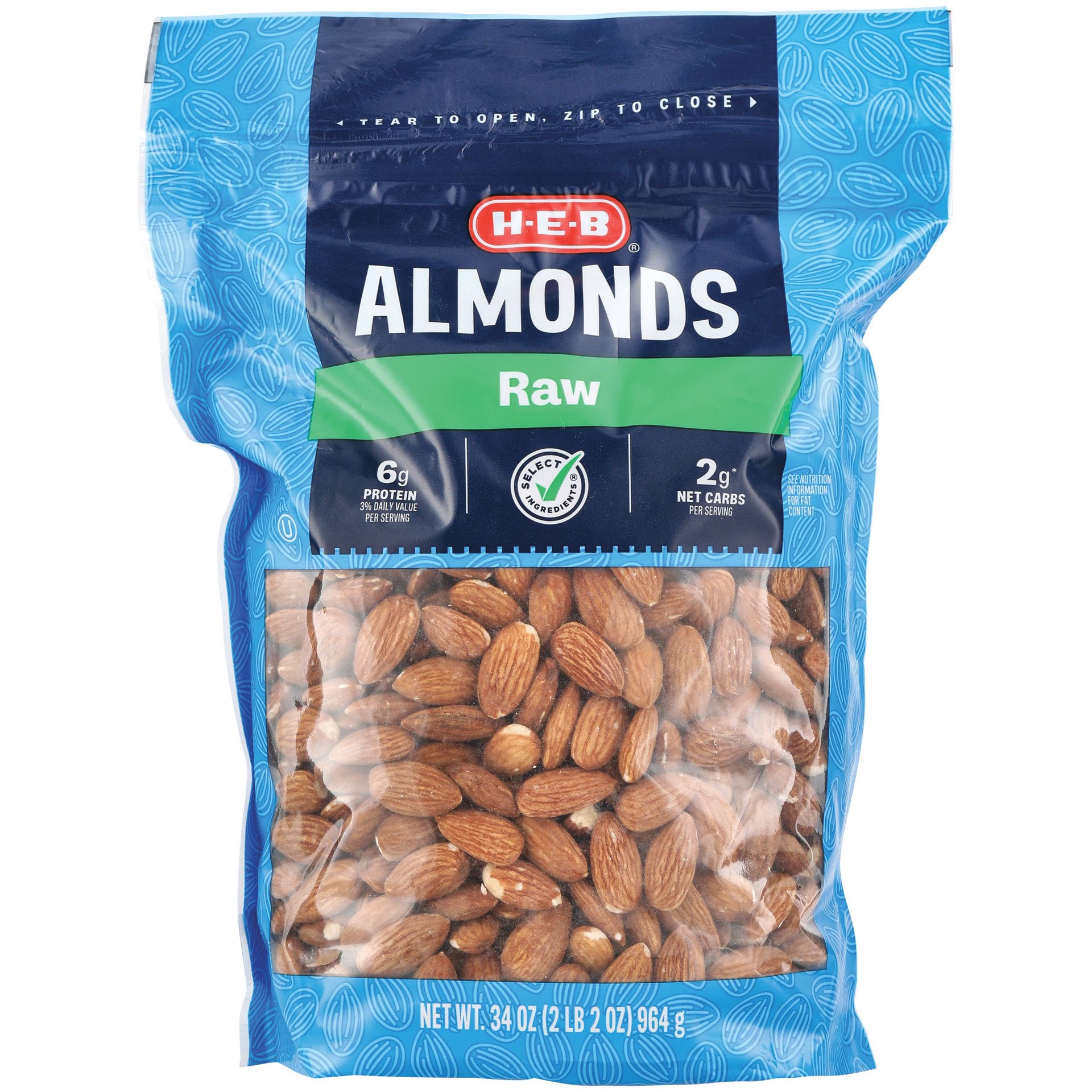 slide 1 of 1, H-E-B Whole Raw Almonds, 34 oz