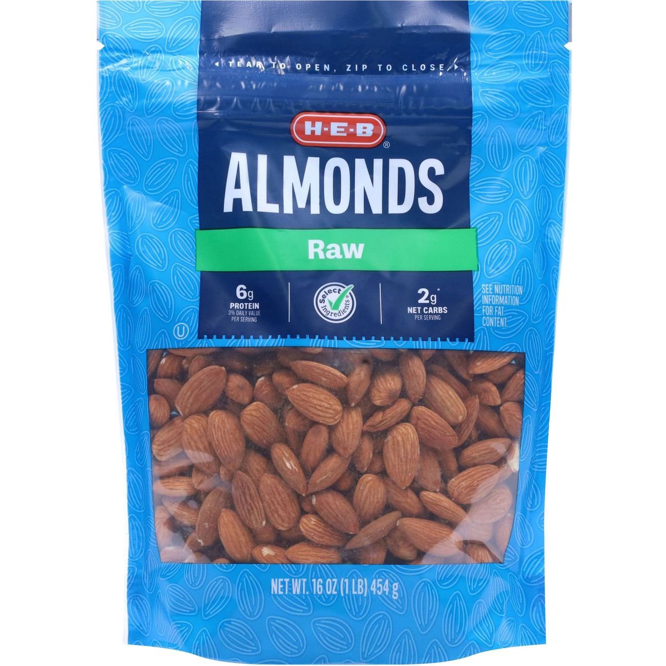 slide 1 of 1, H-E-B Whole Raw Almonds, 16 oz