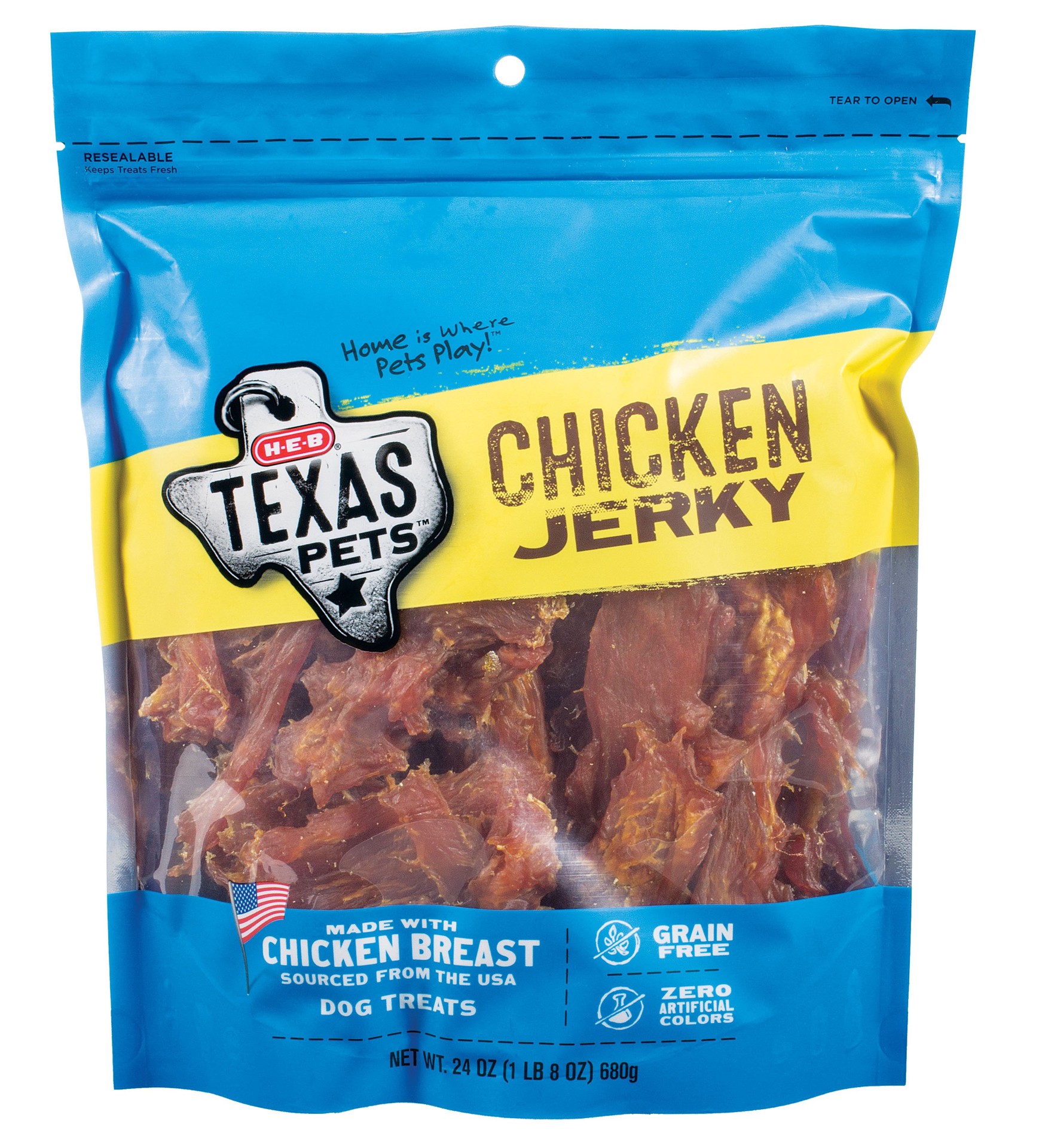 slide 1 of 1, H-E-B Texas Pets Dog Treats - Chicken Jerky, 24 oz