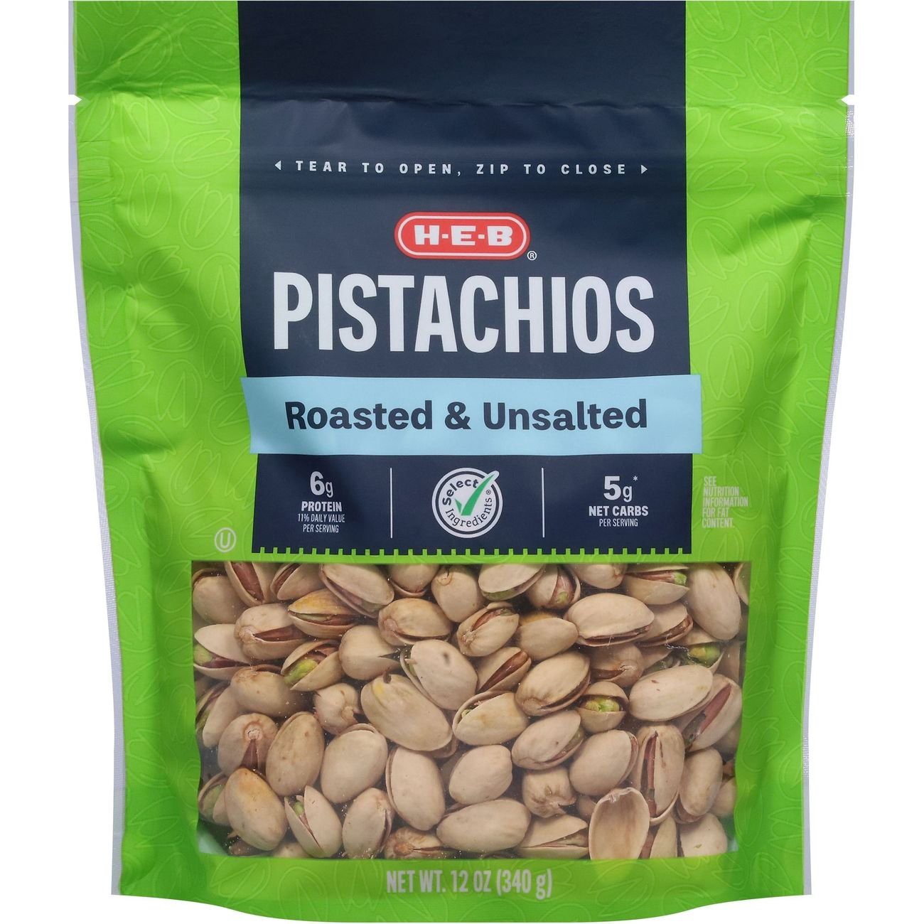 slide 1 of 1, H-E-B Unsalted Roasted Pistachios, 12 oz