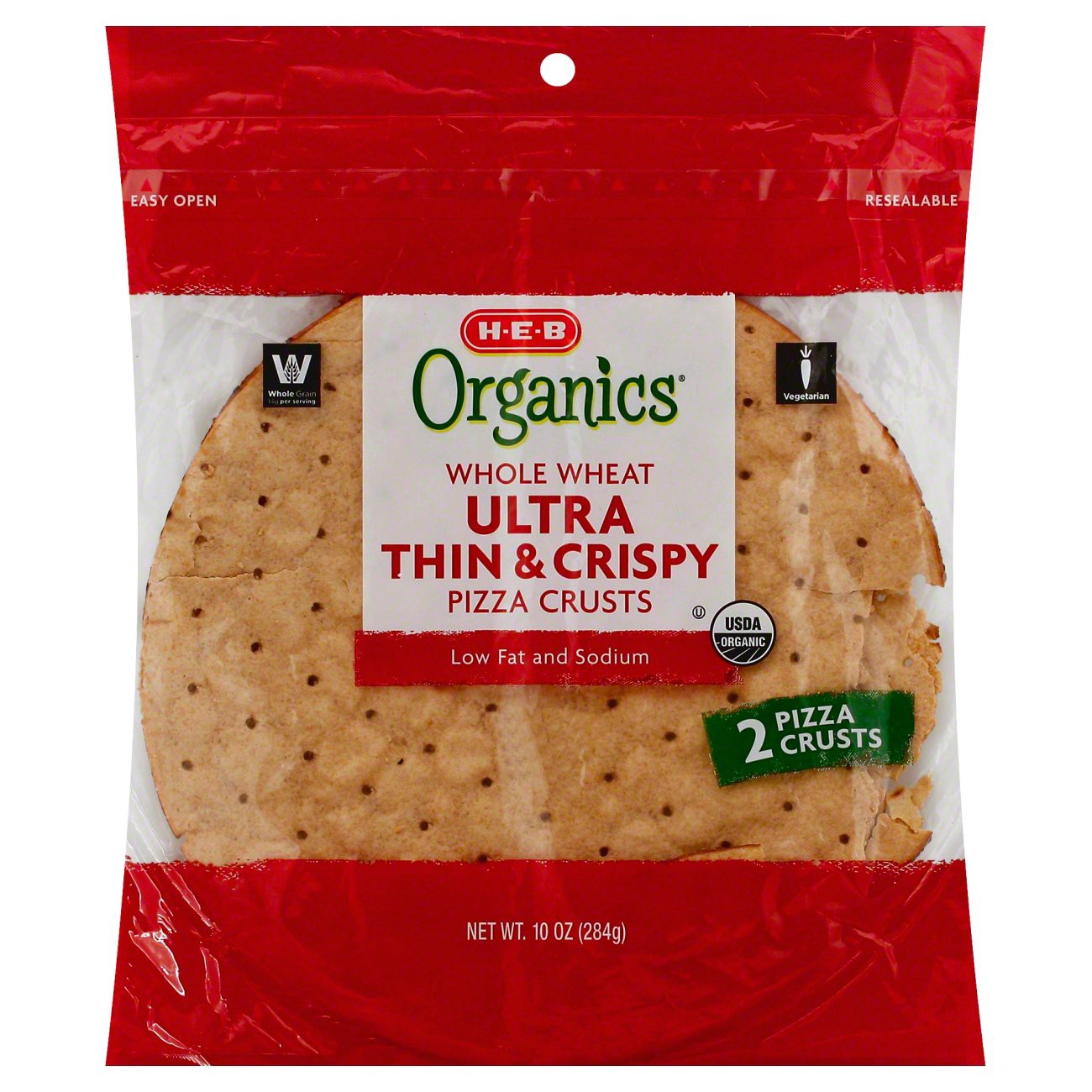 slide 1 of 1, H-E-B Organics Whole Wheat Thin & Crispy Pizza Crusts, 2 ct