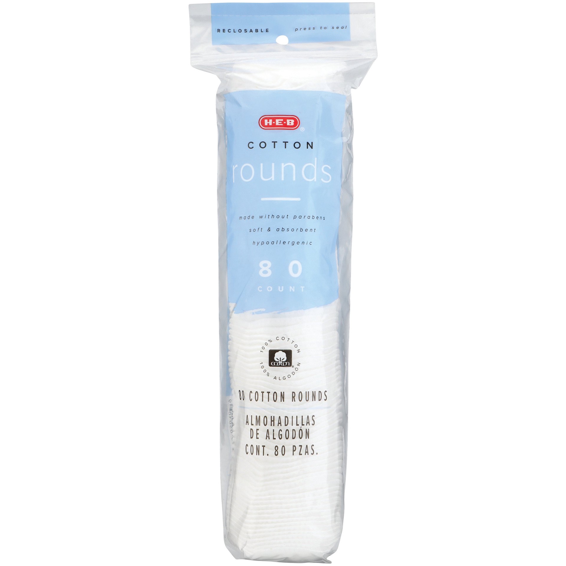 slide 1 of 1, H-E-B Quilted Cotton Rounds, 80 ct