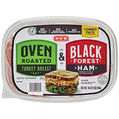 slide 1 of 1, H-E-B Combo Pack Oven Roasted Turkey & Black Forest Ham, 1 ct