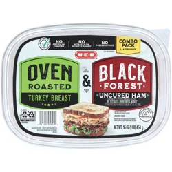 H-E-B Oven-Roasted Turkey Breast & Black Forest Ham Lunch Meat - Combo Pack