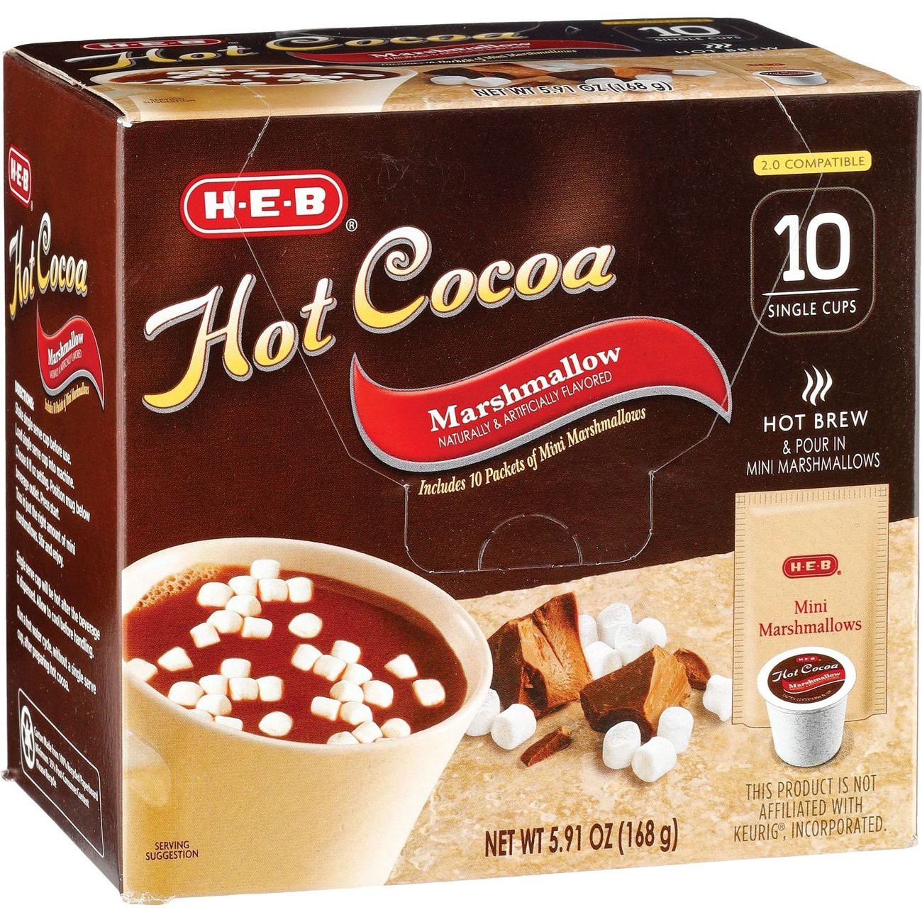 slide 1 of 1, H-E-B Hot Cocoa with Marshmallows Single Serve Cups, 10 ct