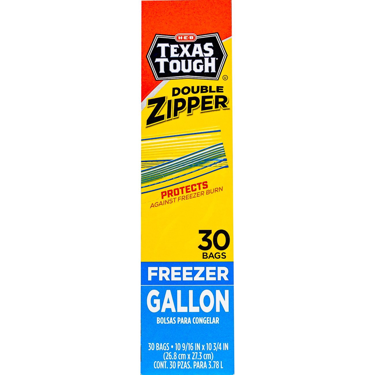 slide 1 of 1, H-E-B Texas Tough Double Zipper Gallon Freezer Bags, 30 ct