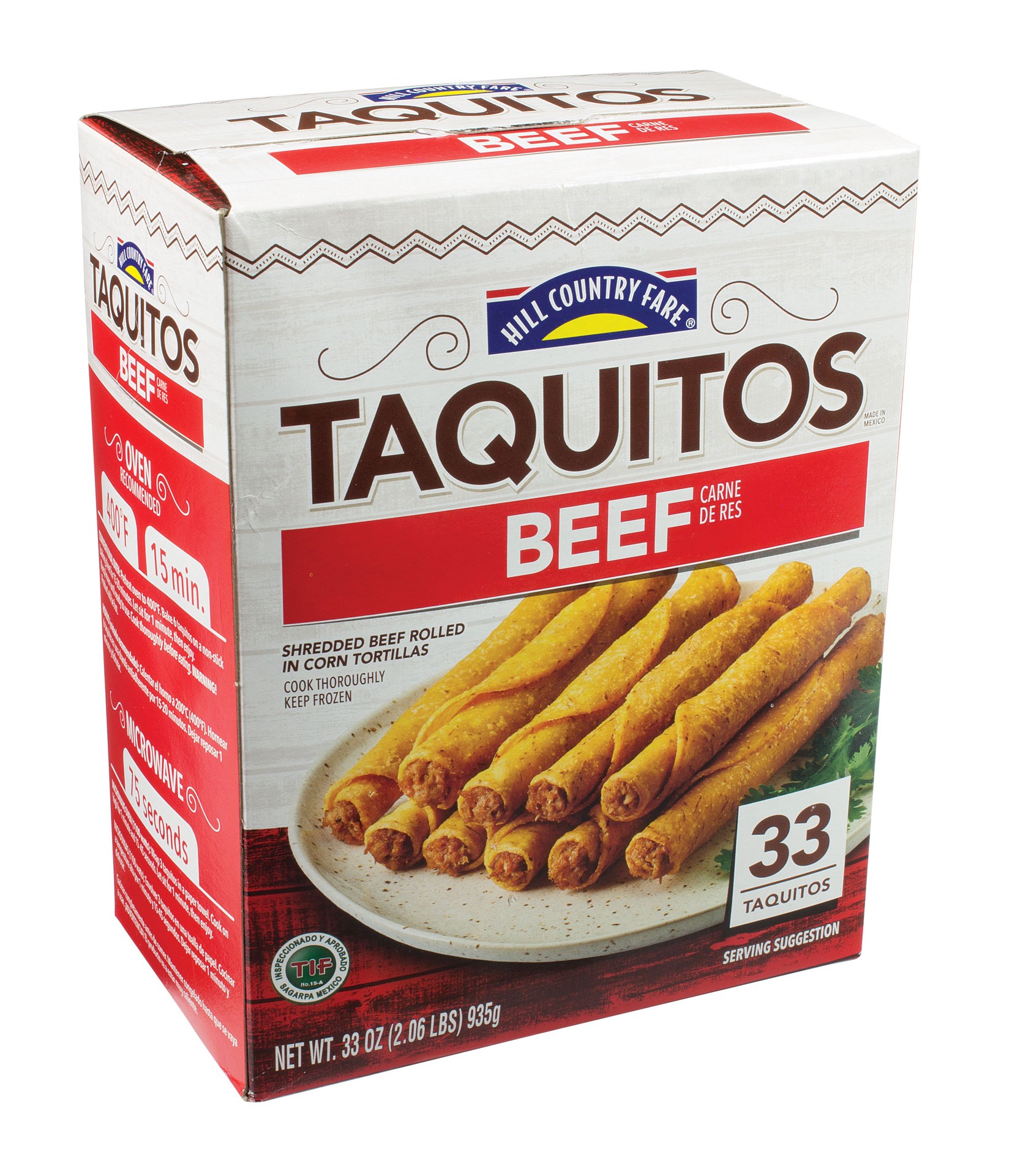 slide 1 of 1, Hill Country Fare Frozen Taquitos - Beef, 33 ct