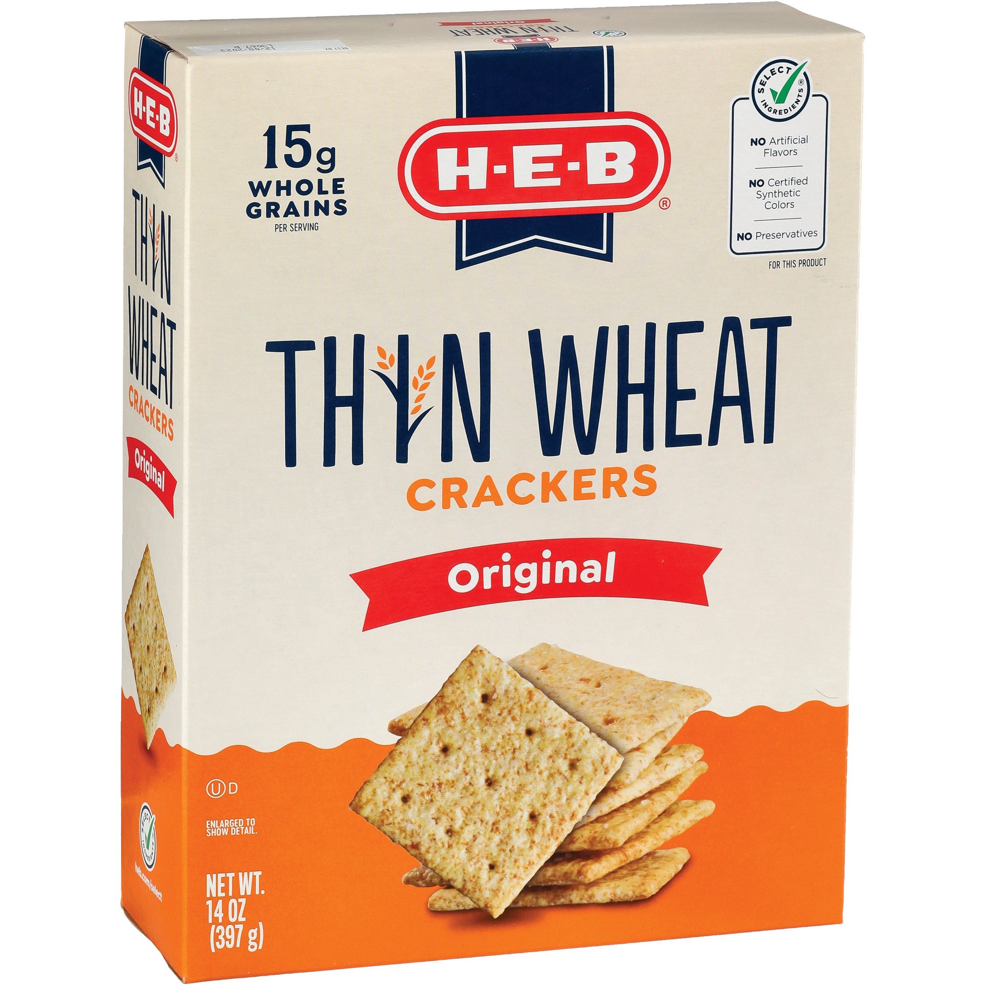 slide 1 of 1, H-E-B Thin Wheat Crackers - Original, 14 oz