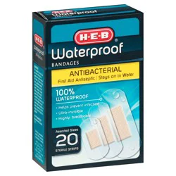 H-E-B Waterproof Antibacterial Bandages - Assorted Sizes