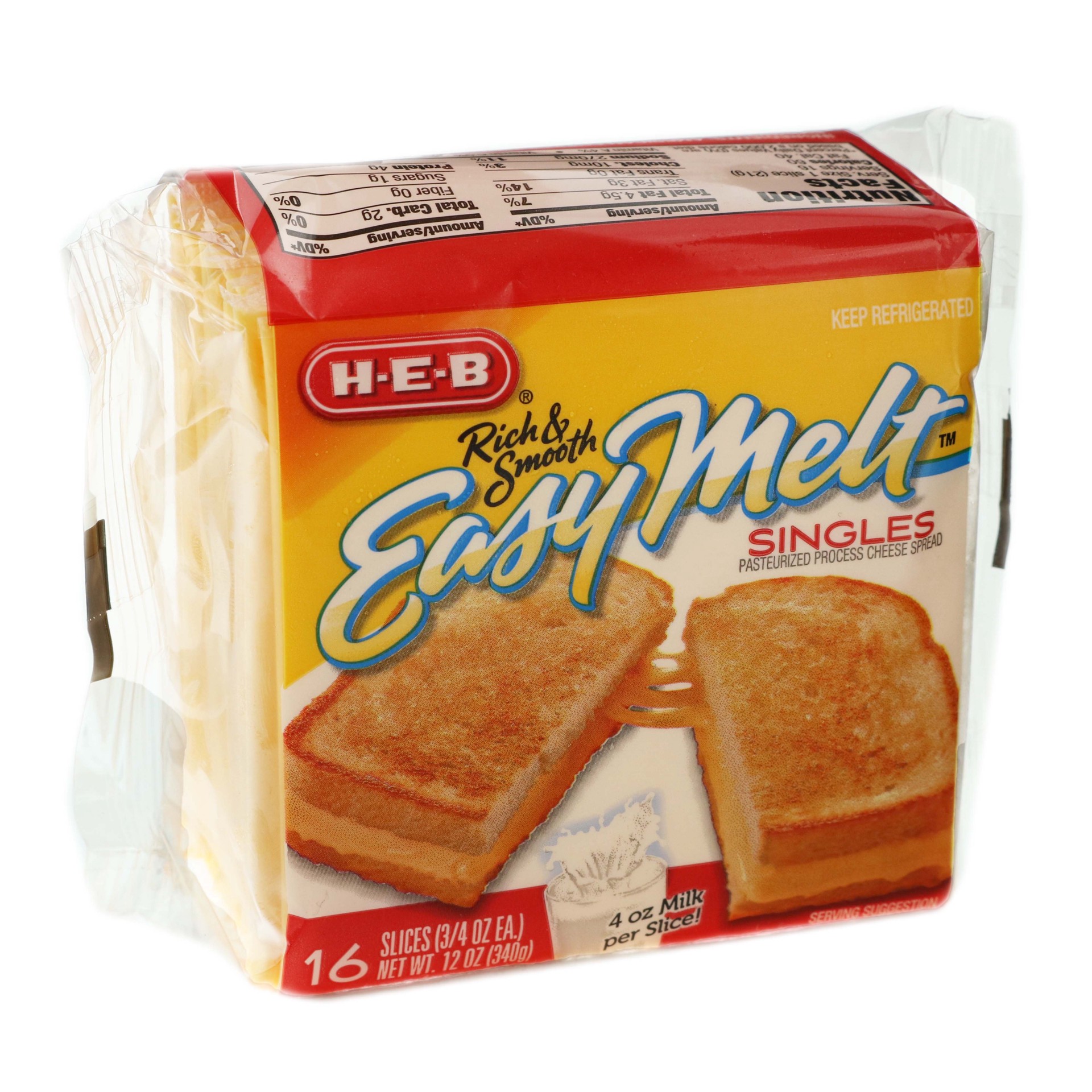 slide 1 of 1, H-E-B Easy Melt Singles American Sliced Cheese, 16 ct, 12 oz