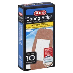 H-E-B Strong Strip Heavy Fabric Antibacterial Bandages - Extra Large