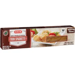 H-E-B 100% Whole Wheat Thin Spaghetti Noodles