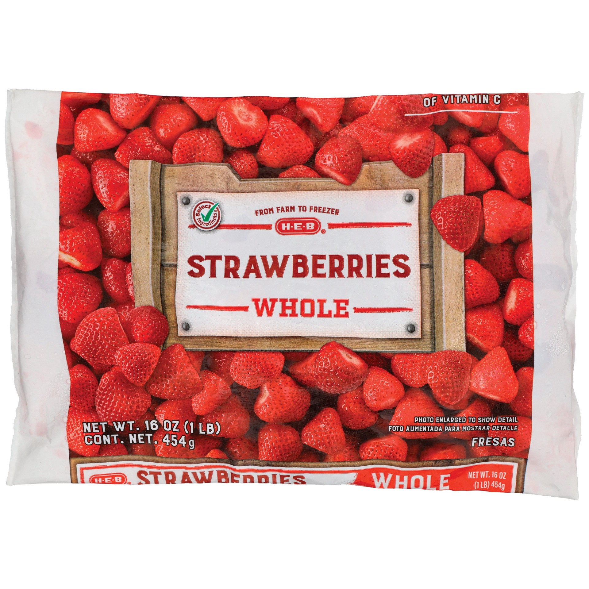 slide 1 of 1, H-E-B Frozen Whole Strawberries, 16 oz