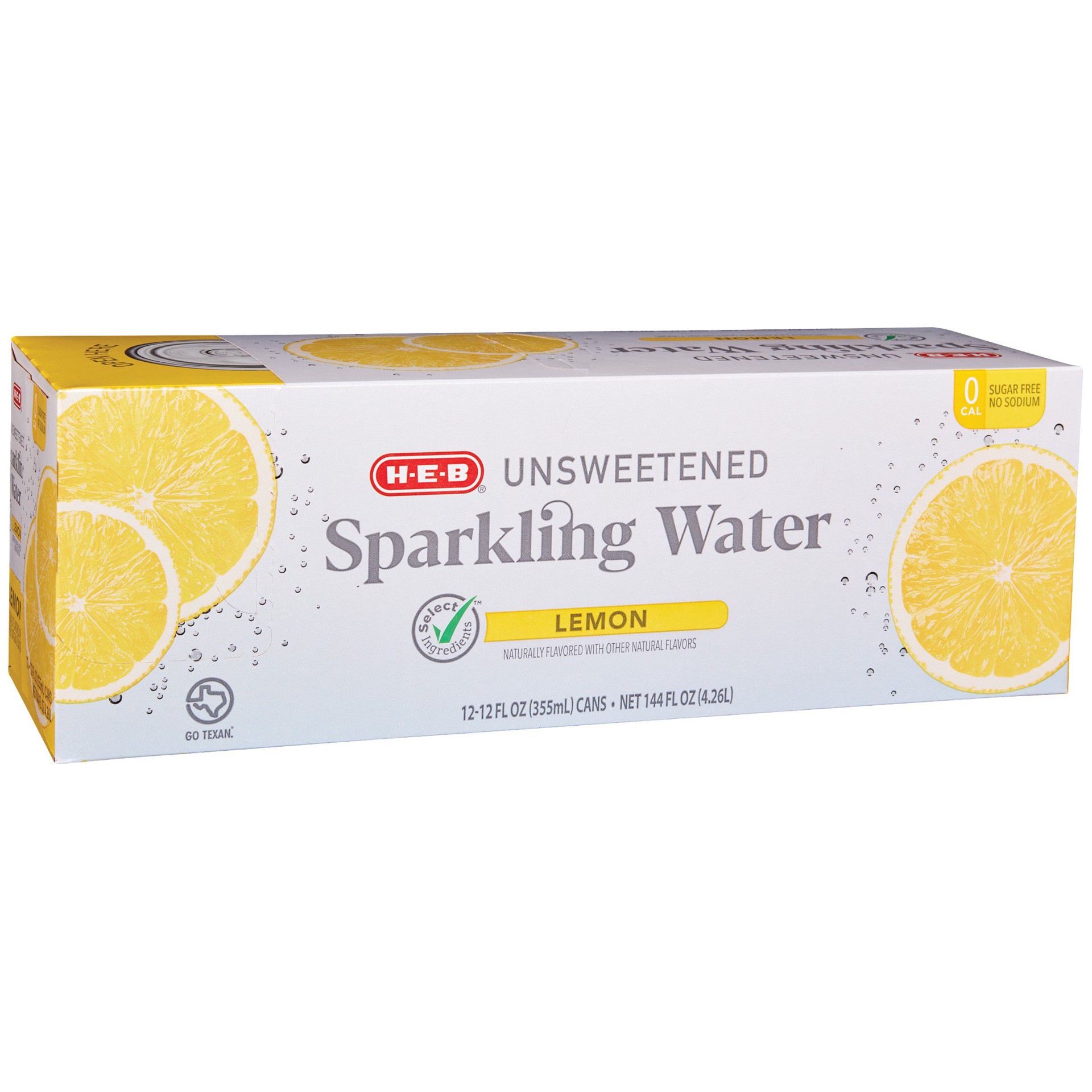 slide 1 of 1, H-E-B Unsweetened Lemon Sparkling Water 12 pk Cans, 12 oz