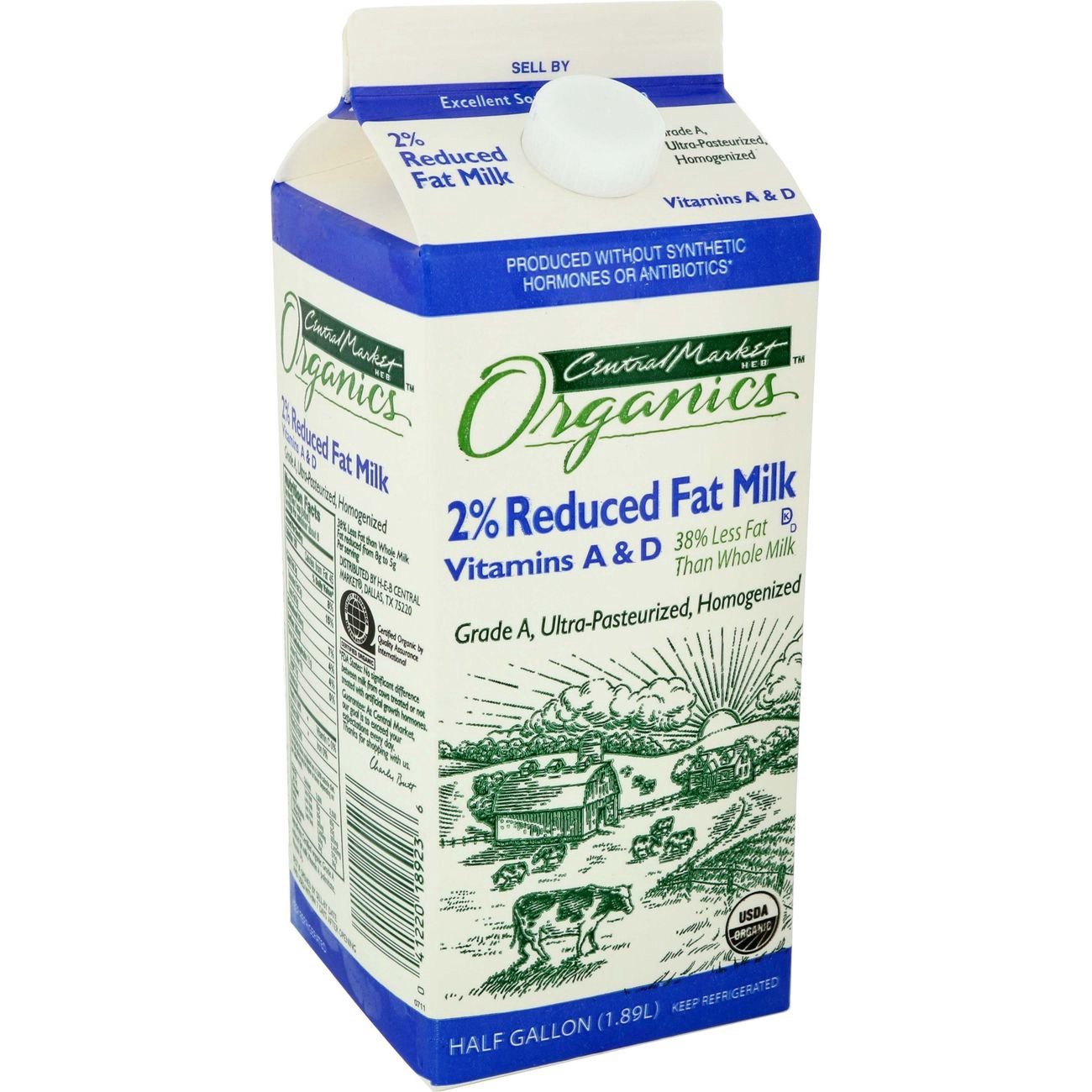 slide 1 of 1, Central Market Organics 2% Reduced Fat Milk, 1/2 gal