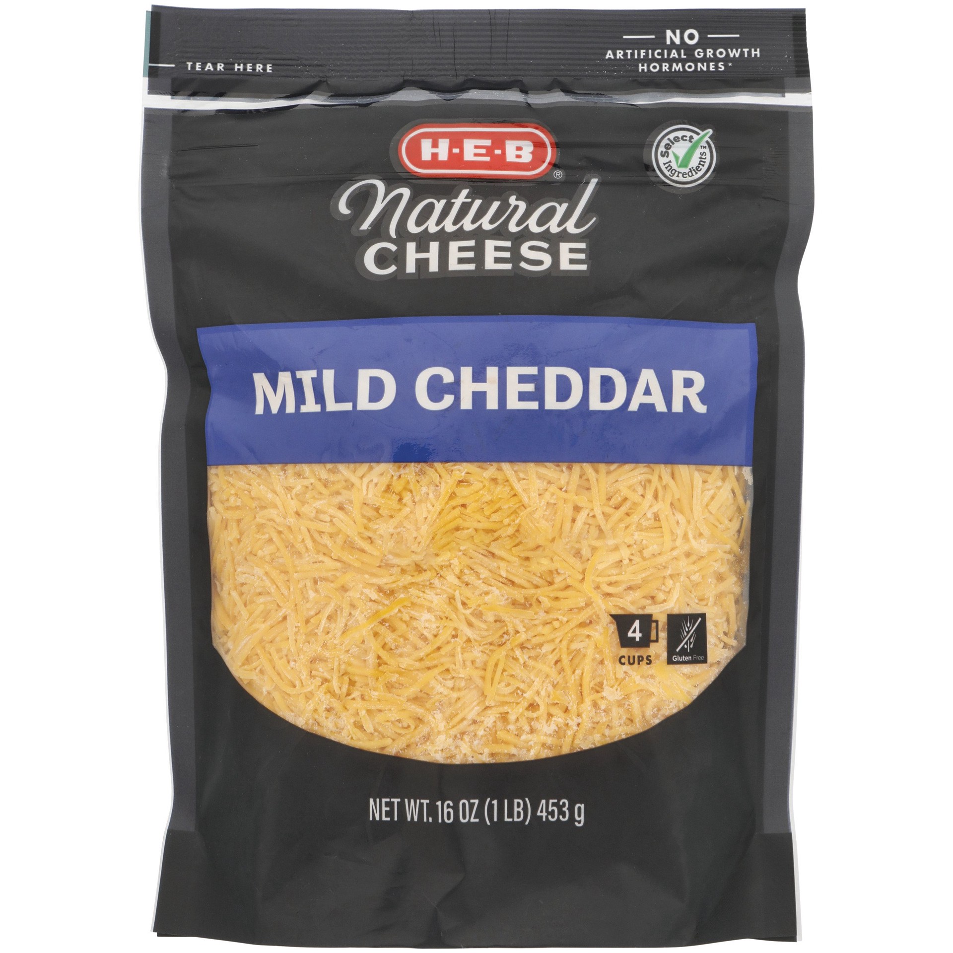 slide 1 of 1, H-E-B Mild Cheddar Shredded Cheese, 16 oz