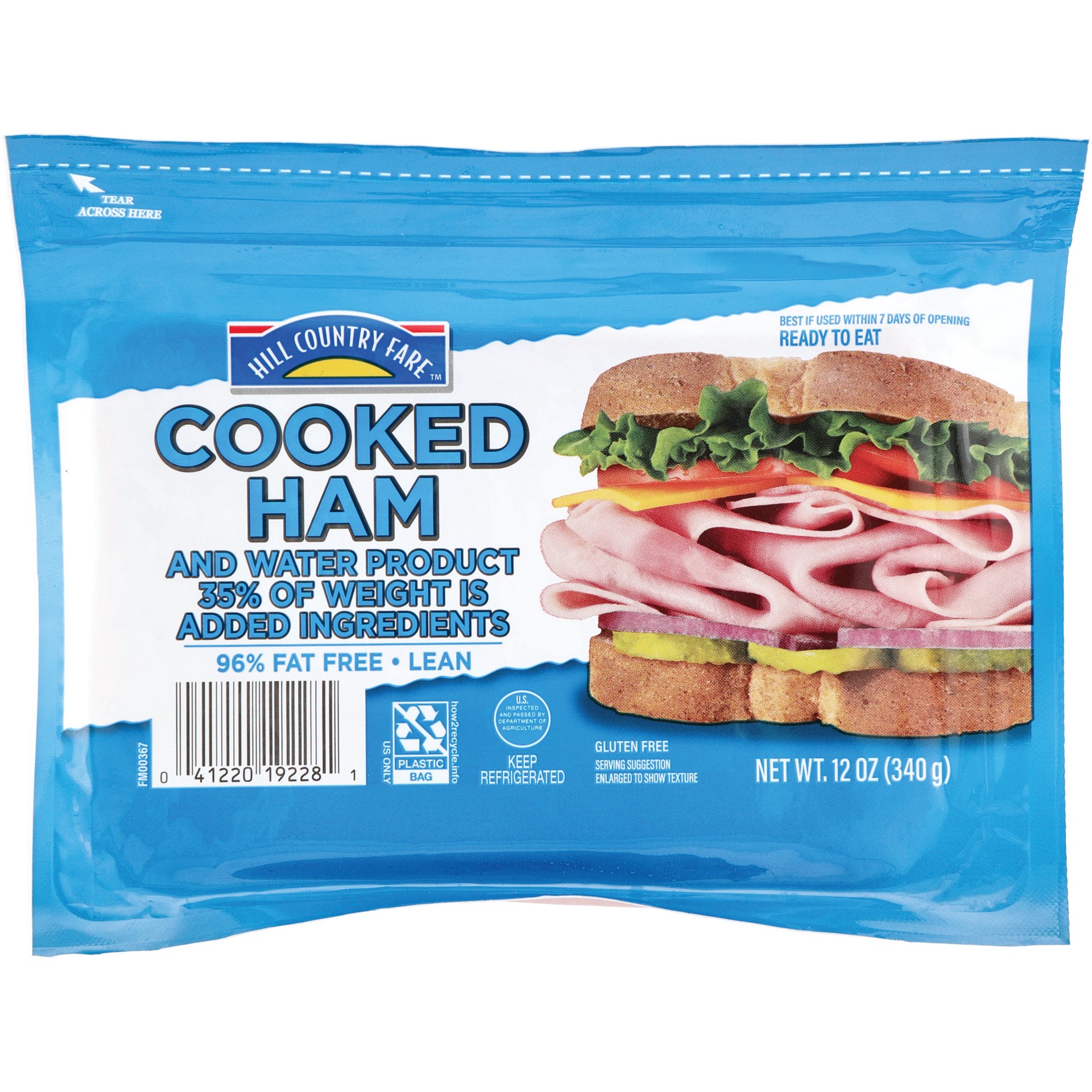slide 1 of 1, Hill Country Fare Cooked Ham Lunch Meat, 12 oz