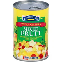 Hill Country Fare Extra Cherry Mixed Fruit – Light Syrup