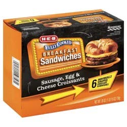 H-E-B Fully Cooked Frozen Breakfast Croissants - Sausage, Egg & Cheese