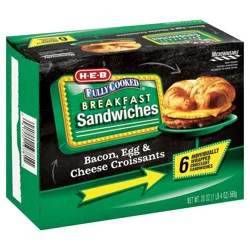 H-E-B Fully Cooked Frozen Breakfast Croissants - Bacon, Egg & Cheese