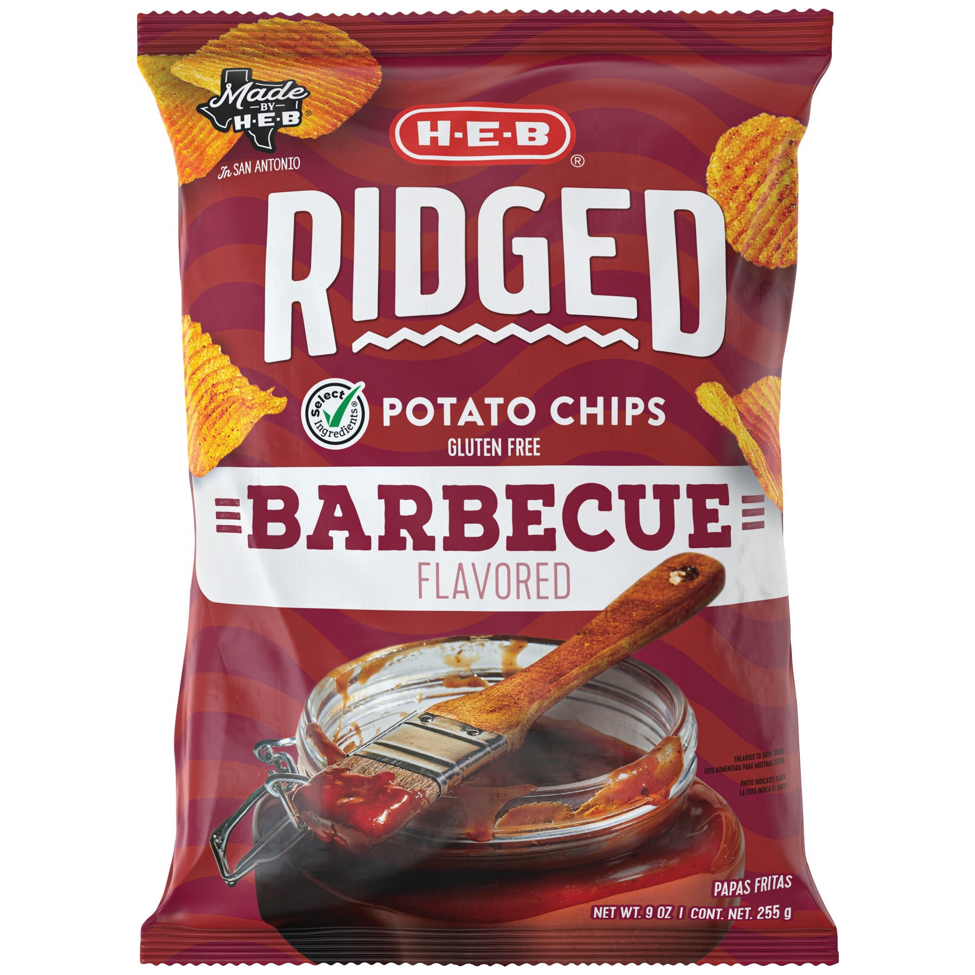 slide 1 of 1, H-E-B Ridged Potato Chips - Barbecue, 9 oz