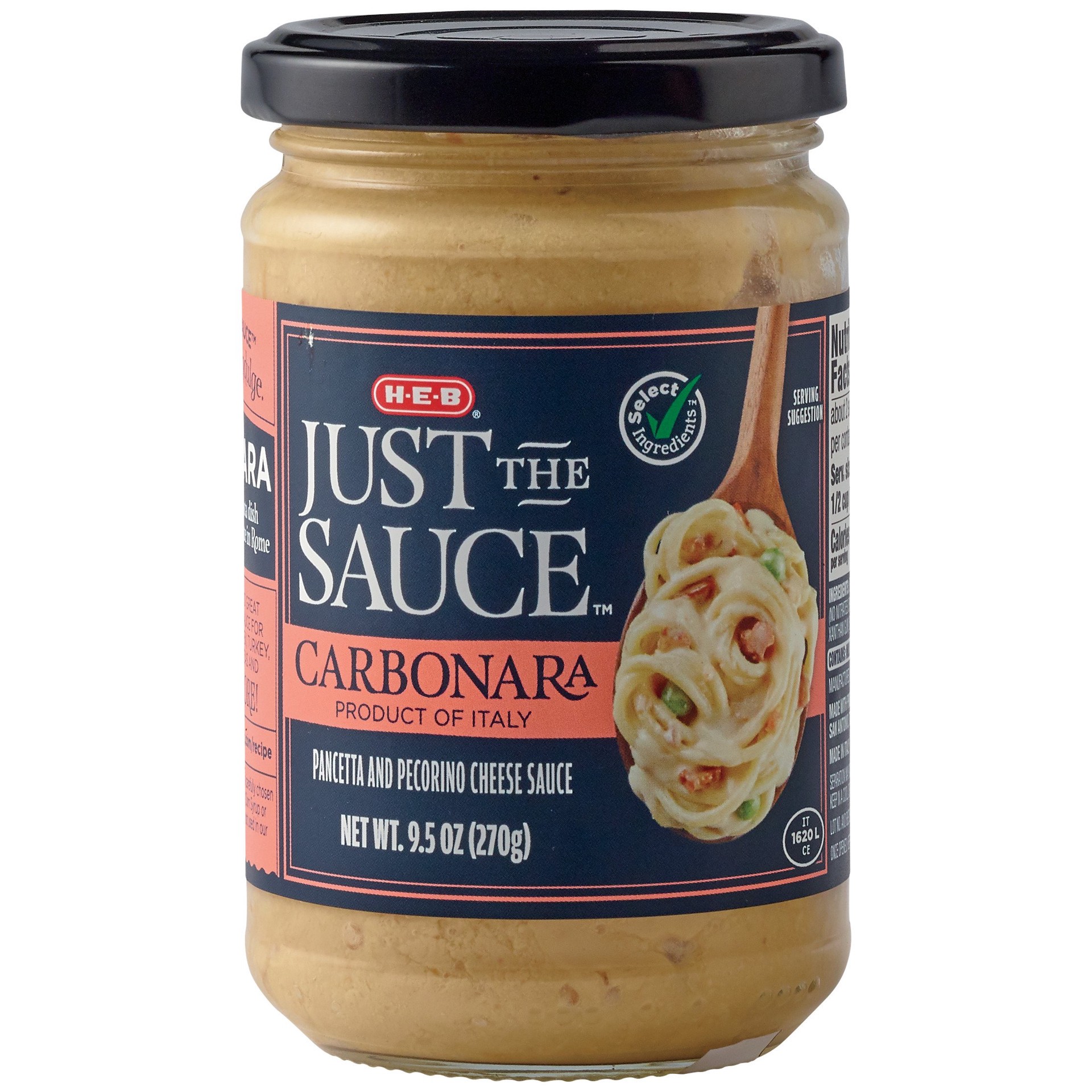 slide 1 of 1, H-E-B Just the Sauce - Carbonara, 9.5 oz