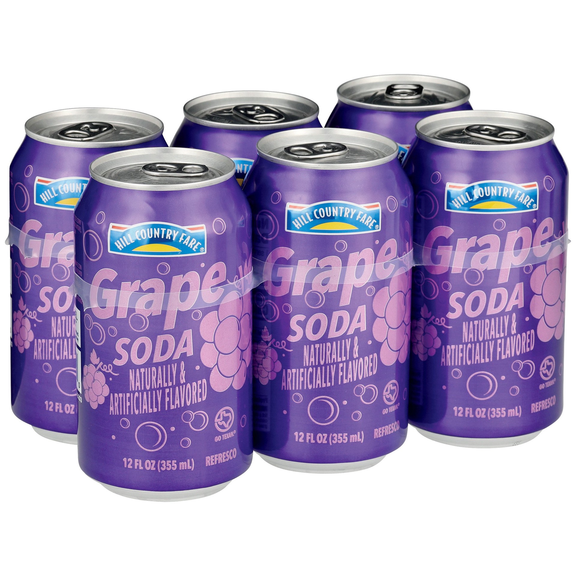 slide 1 of 1, Hill Country Fare Grape Soda 6 pk Cans, 12 oz