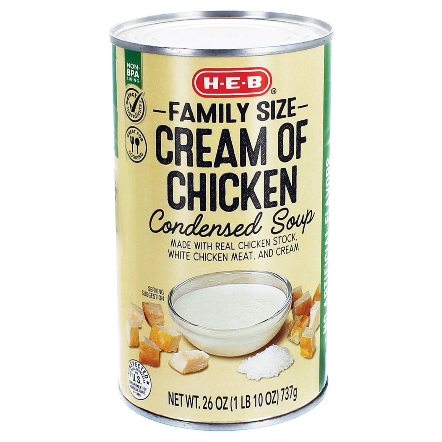 slide 1 of 1, H-E-B Cream of Chicken Condensed Soup - Family Size, 26 oz