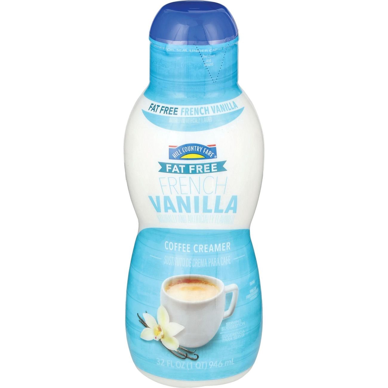 slide 1 of 1, Hill Country Fare Fat Free Coffee Creamer - French Vanilla, 32 oz