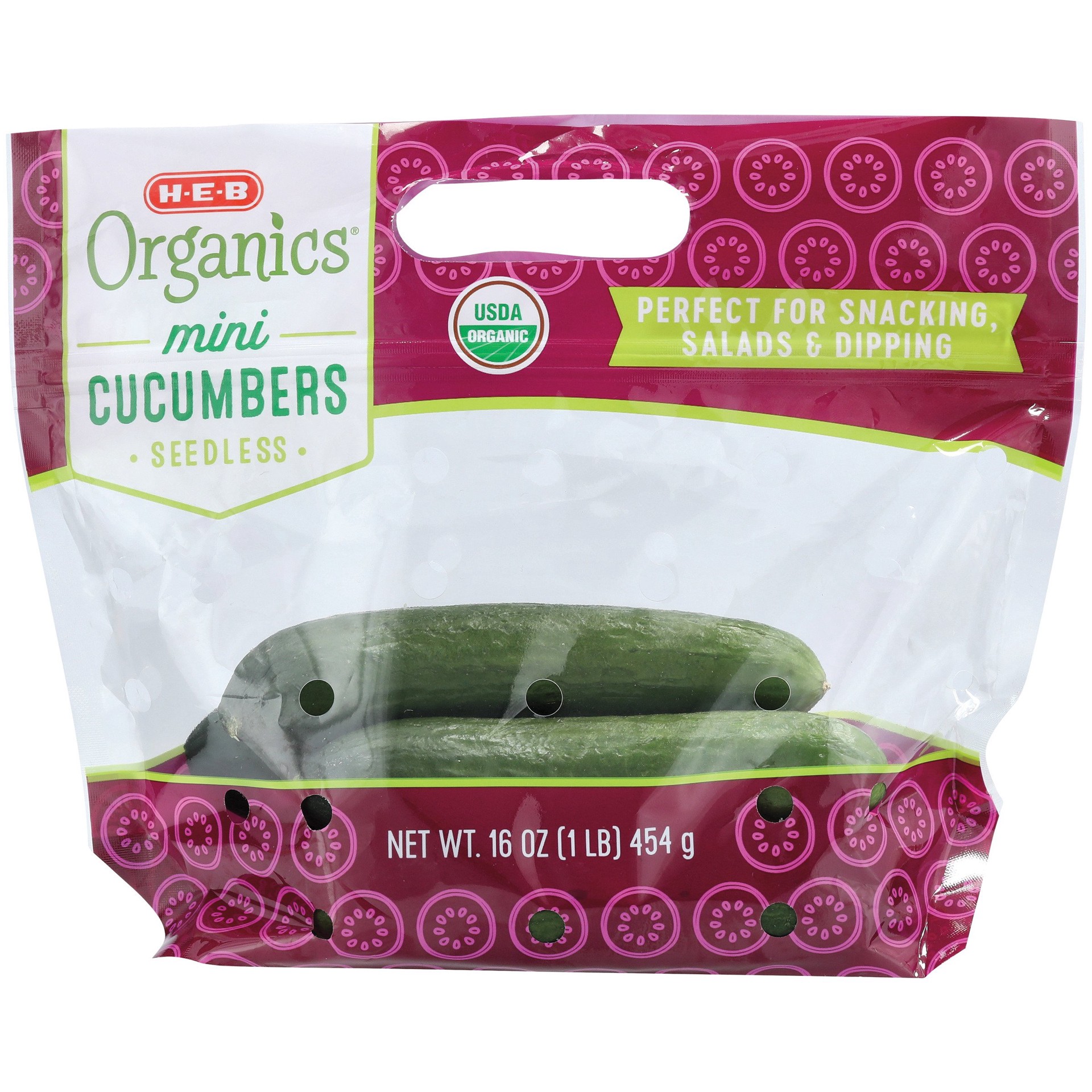 slide 1 of 1, H-E-B Organics Fresh Mini Seedless Cucumbers, 16 oz