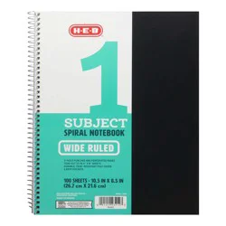 H-E-B 1 Subject Wide Ruled Poly Spiral Notebook - Black