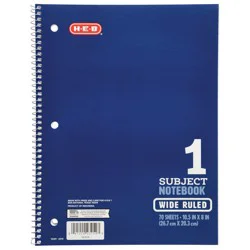 H-E-B 1 Subject Wide Ruled Spiral Notebook - Blue