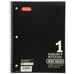 H-E-B 1 Subject Wide Ruled Spiral Notebook - Black
