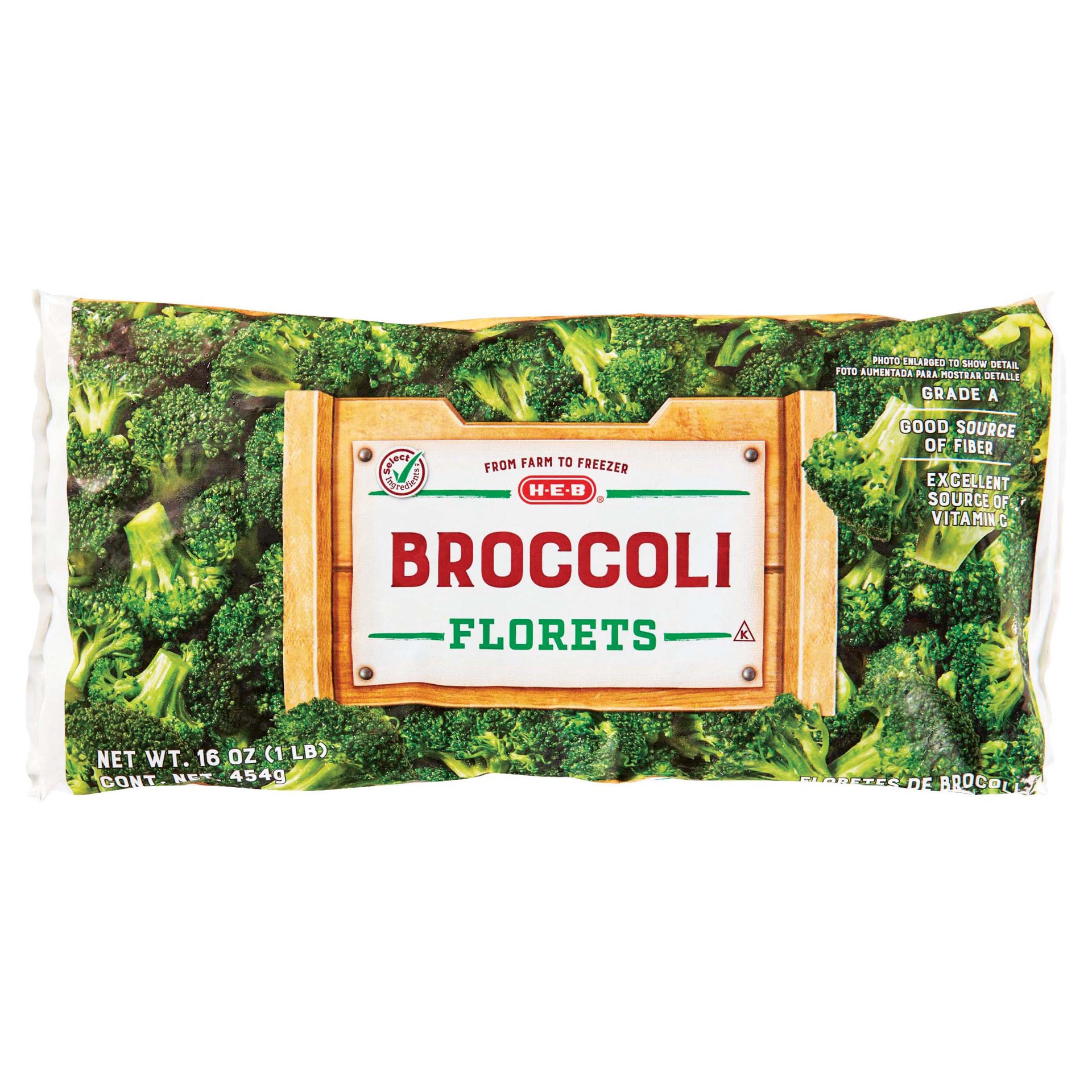 slide 1 of 1, H-E-B Frozen Broccoli Florets, 16 oz