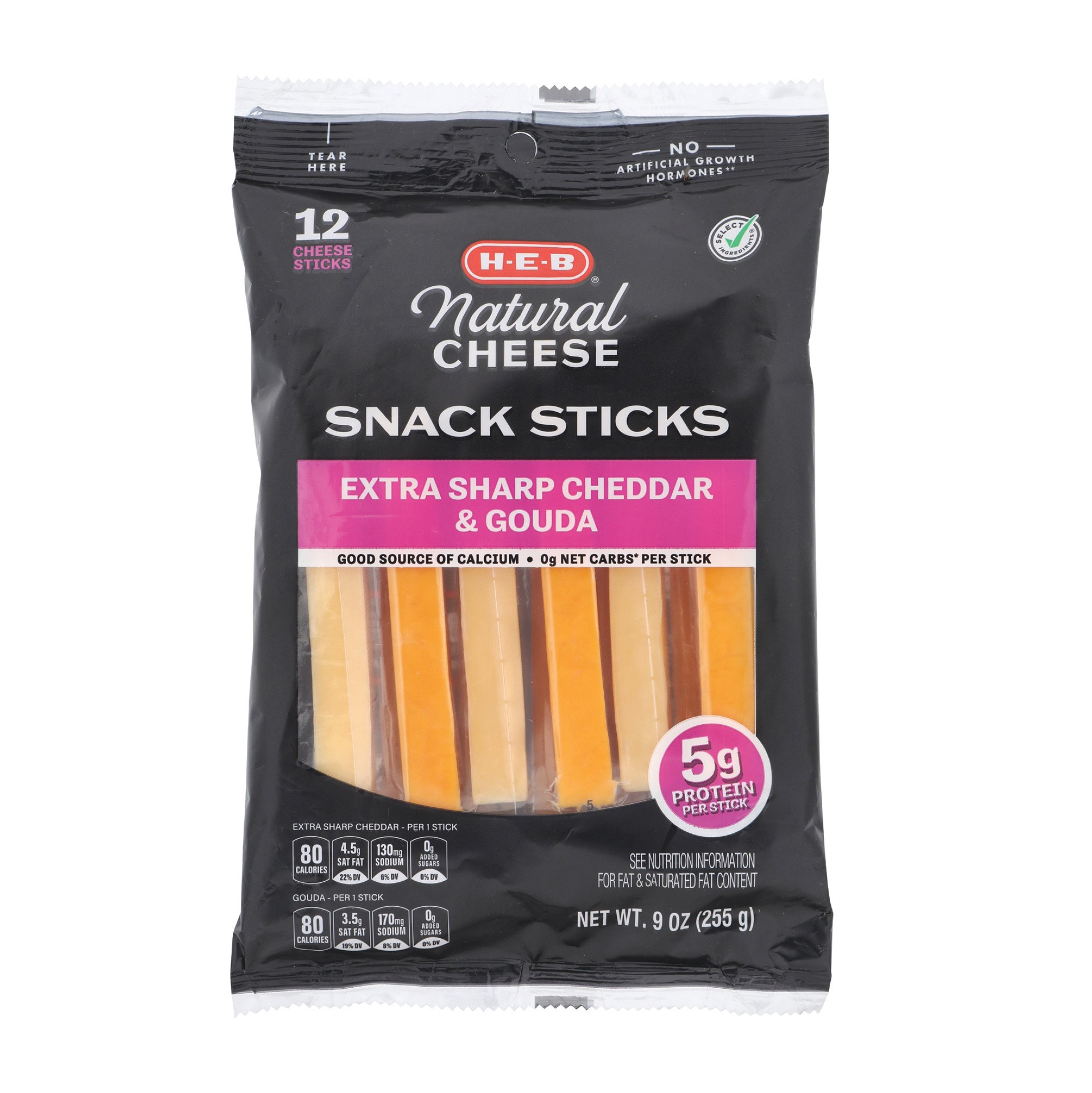 slide 1 of 1, H-E-B Extra Sharp Cheddar & Gouda Cheese Sticks , 12 ct, 9 oz