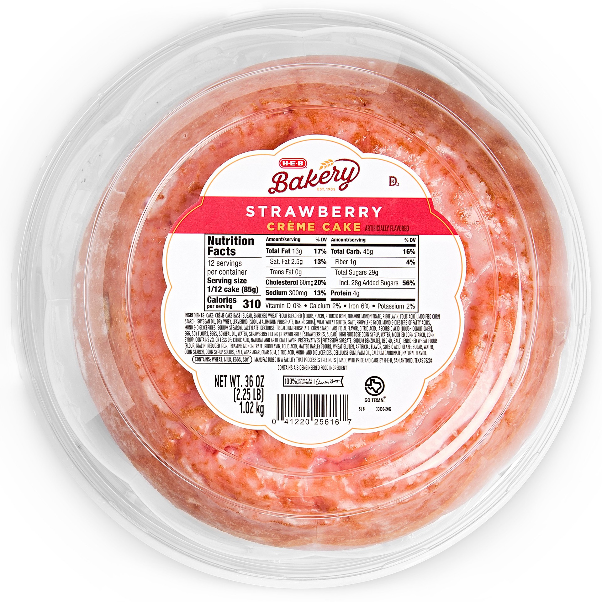slide 1 of 1, H-E-B Bakery Strawberry Crème Cake, 36 oz