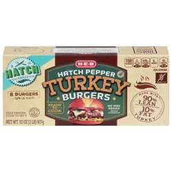 H-E-B Frozen Hatch Chile Pepper Turkey Burger Patties, 90% Lean