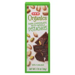 H-E-B Organics 53% Cacao Dark Chocolate Bar with Whole Pistachios