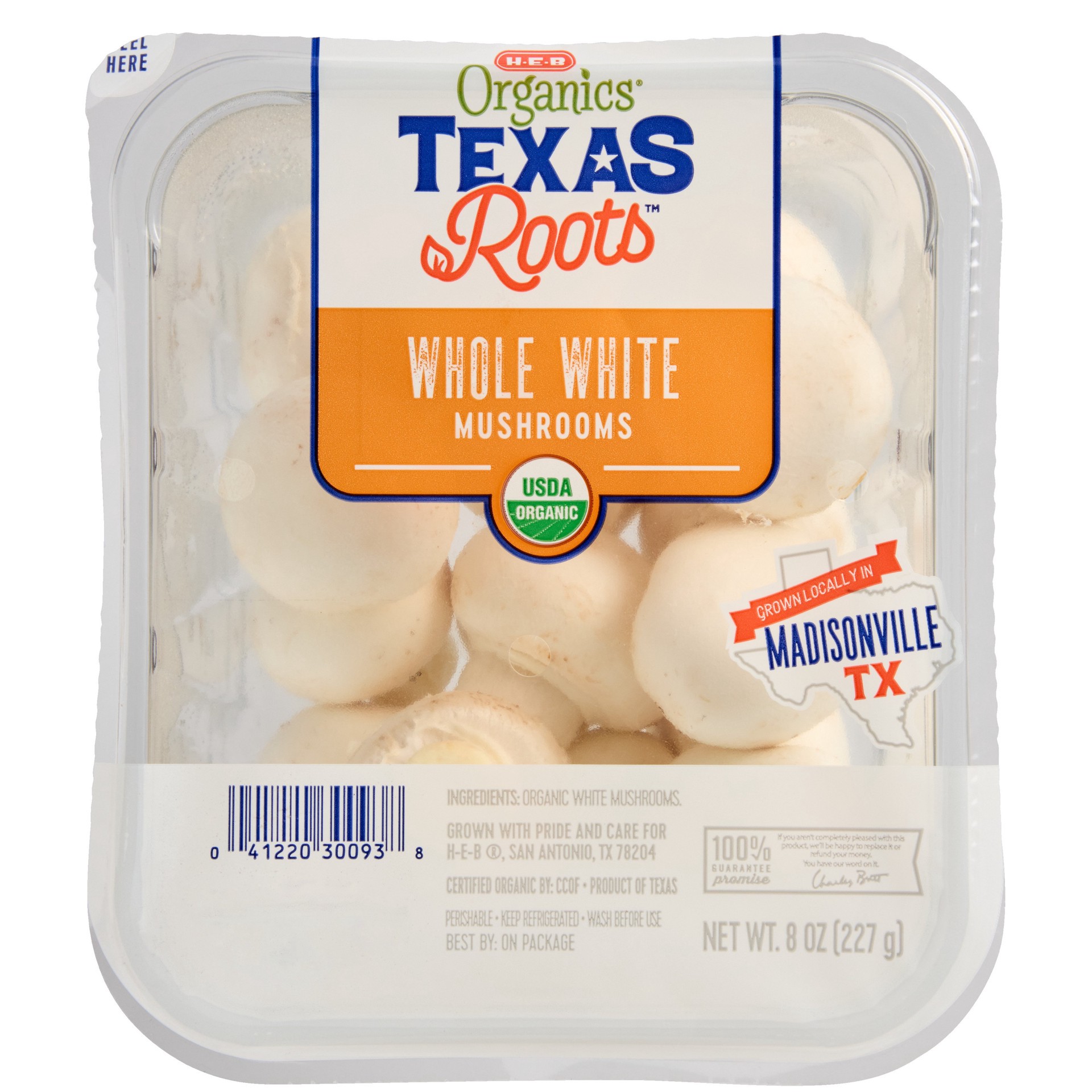 slide 1 of 1, H-E-B Organics Texas Roots Whole White Mushrooms, 8 oz