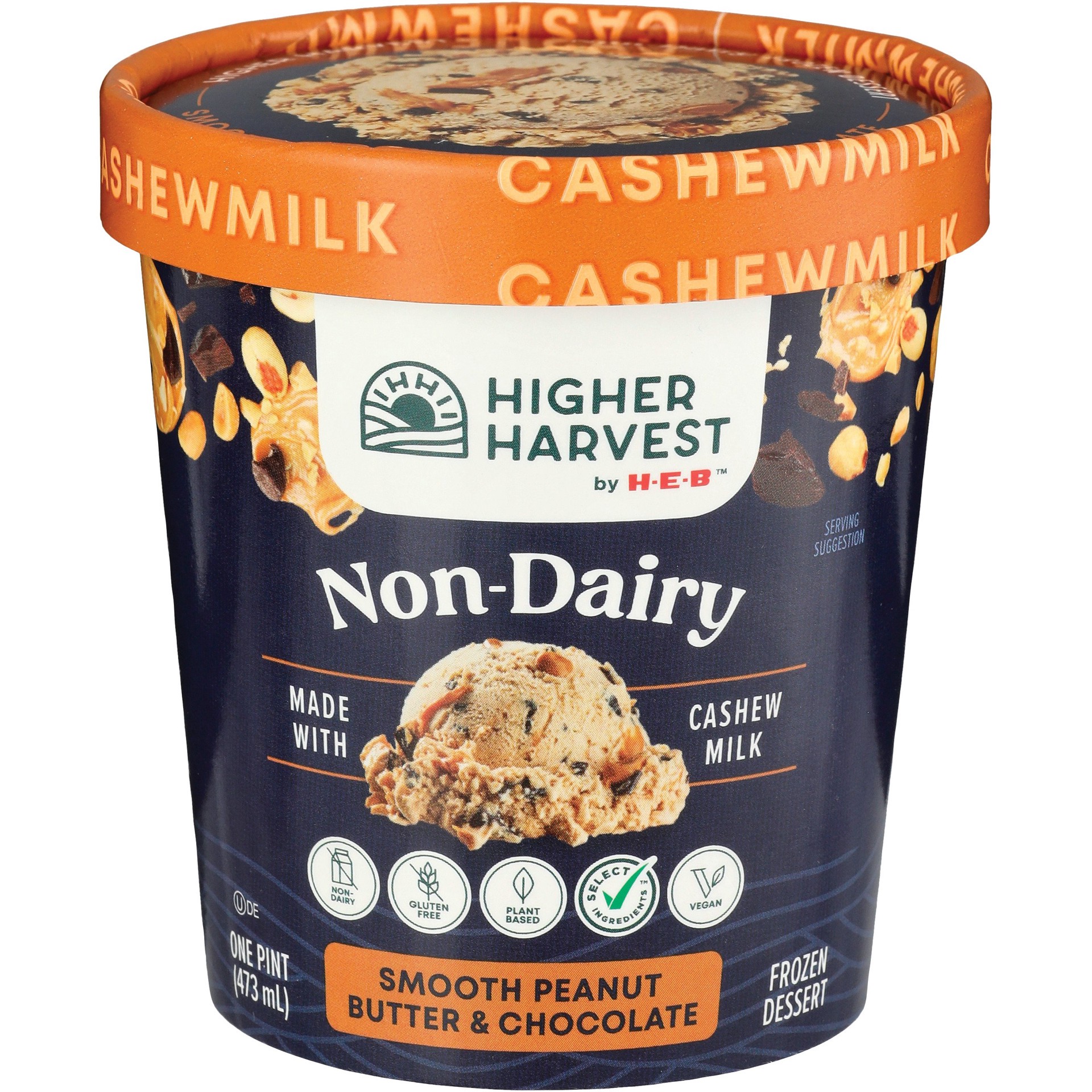 slide 1 of 1, Higher Harvest by H-E-B Non-Dairy Smooth Peanut Butter & Chocolate Frozen Dessert, 1 pint