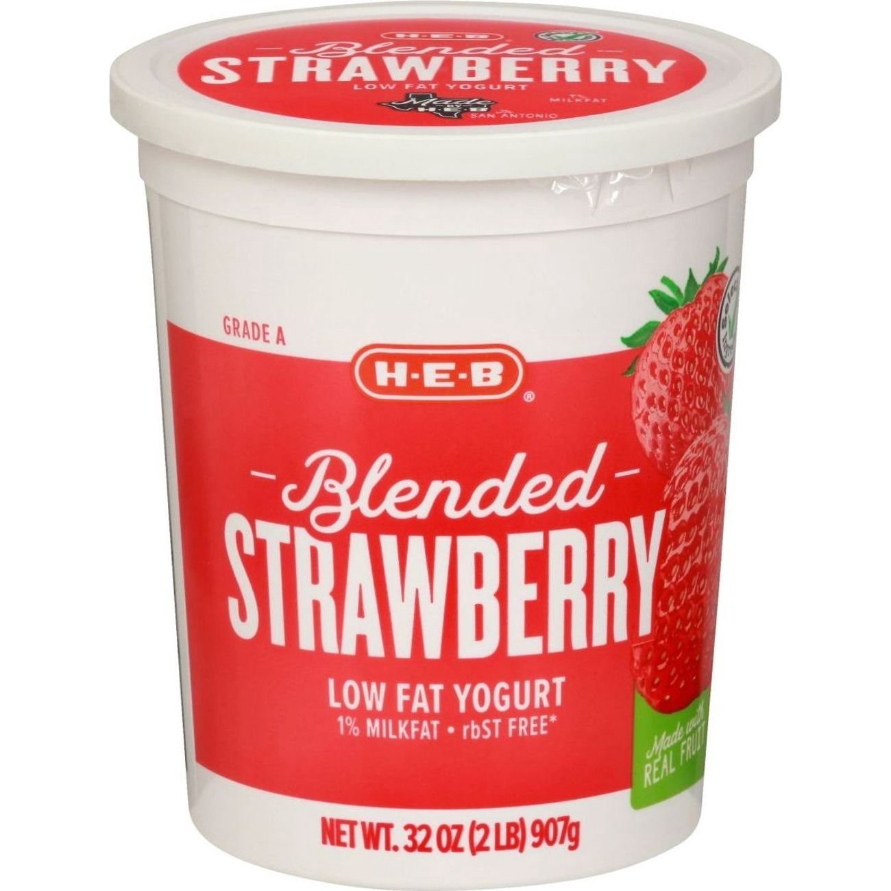 slide 1 of 1, H-E-B Blended Strawberry Low-Fat Yogurt, 32 oz