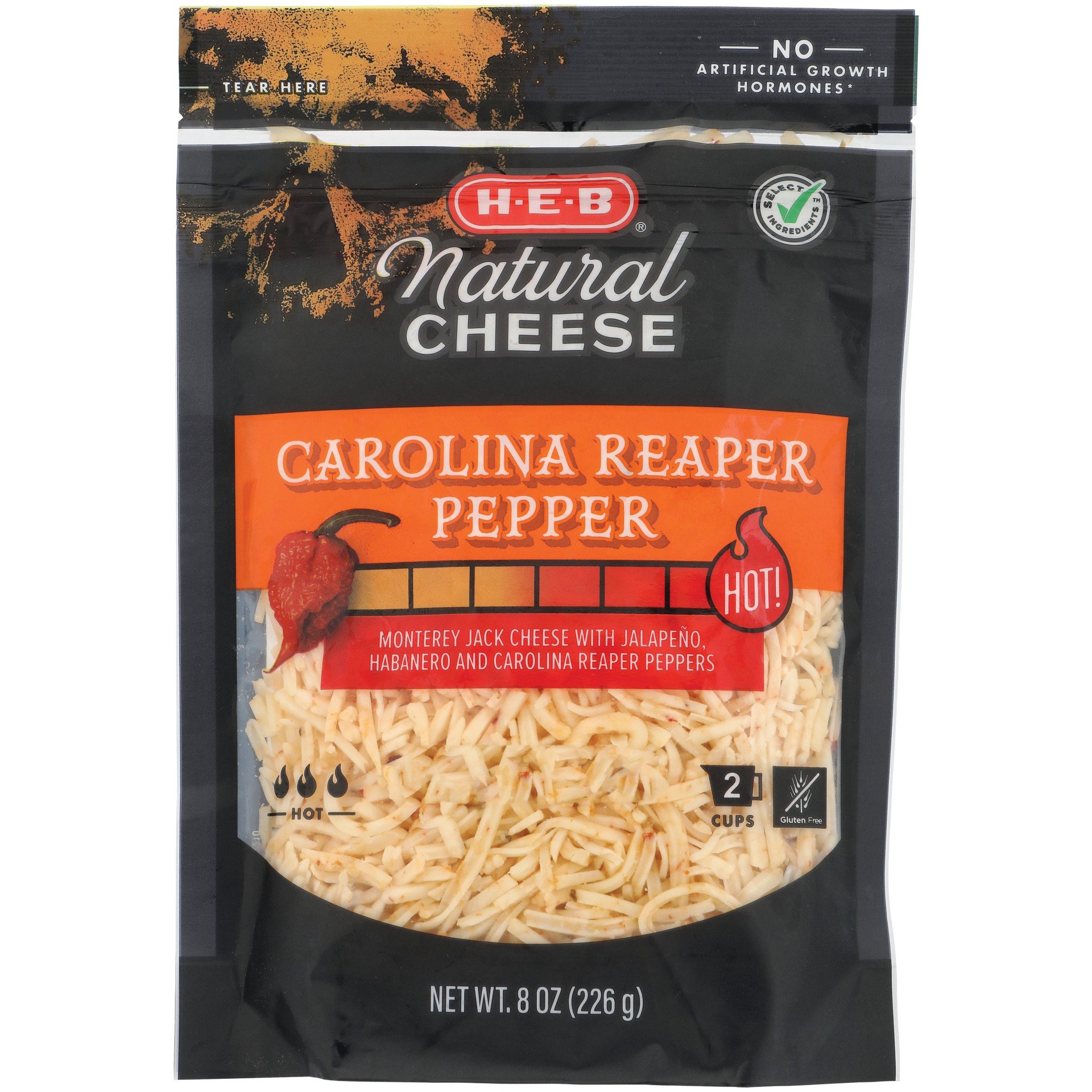 slide 1 of 1, H-E-B Carolina Reaper Pepper Monterey Jack Shredded Cheese, 8 oz