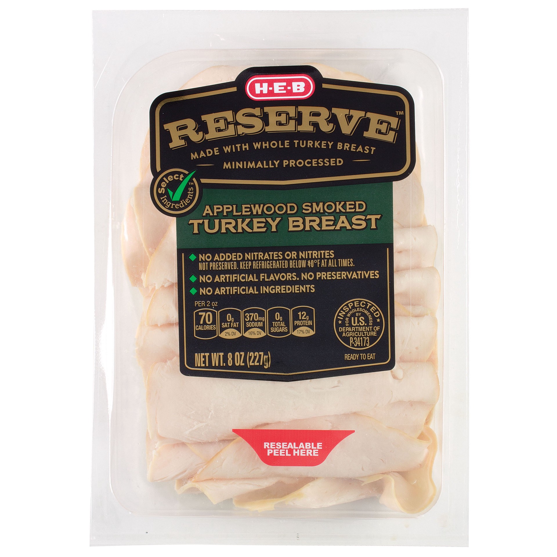 slide 1 of 1, H-E-B Reserve Applewood-Smoked Turkey Breast Lunch Meat, 8 oz