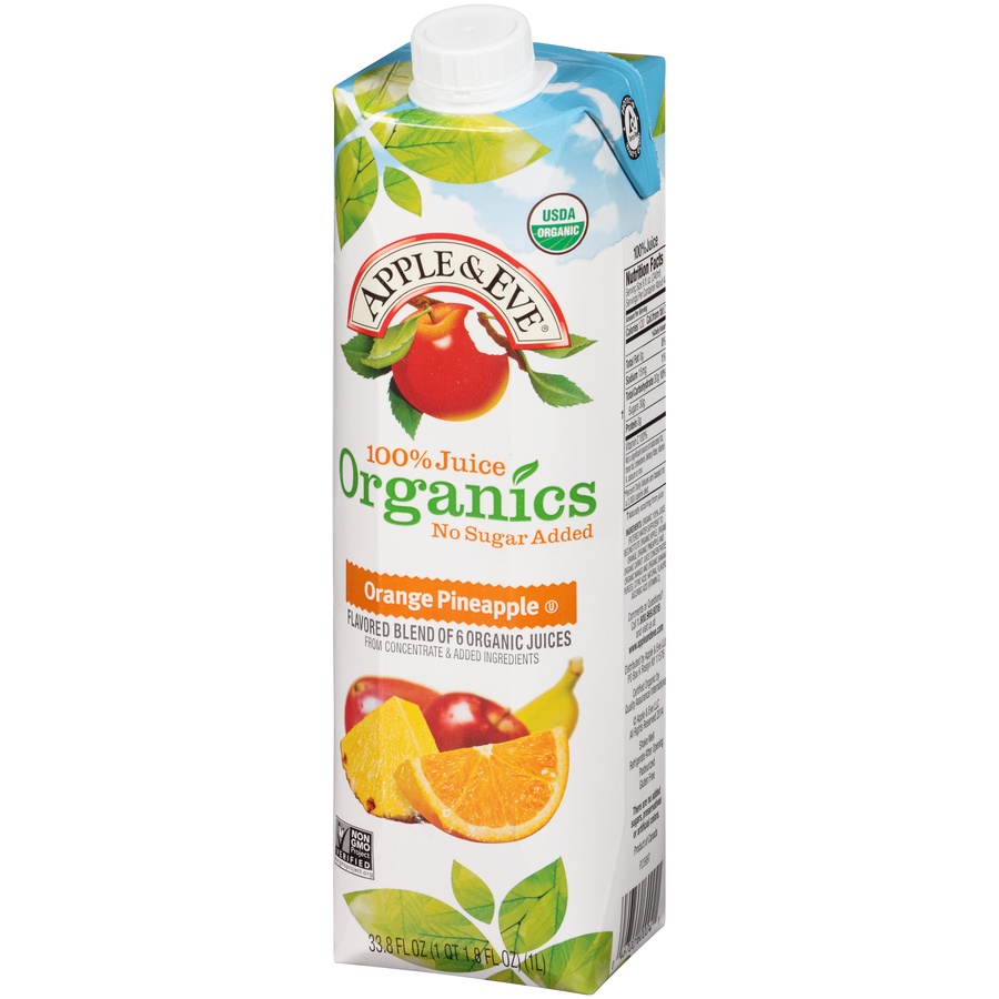 slide 3 of 8, Apple & Eve 100% Juice Organics Orange Pineapple, 33.8 fl oz