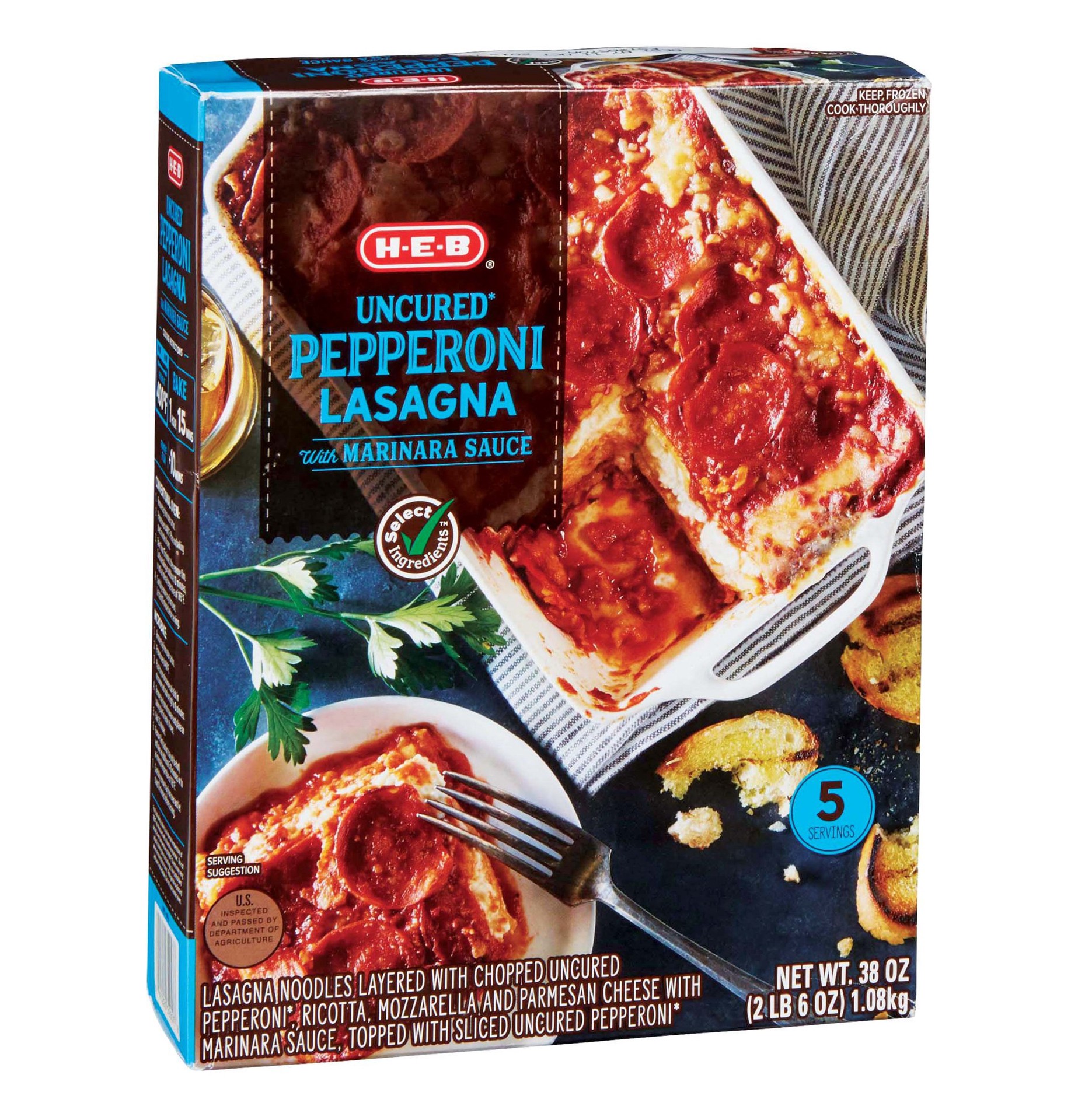 slide 1 of 1, H-E-B Uncured Pepperoni Lasagna - Family Size, 38 oz