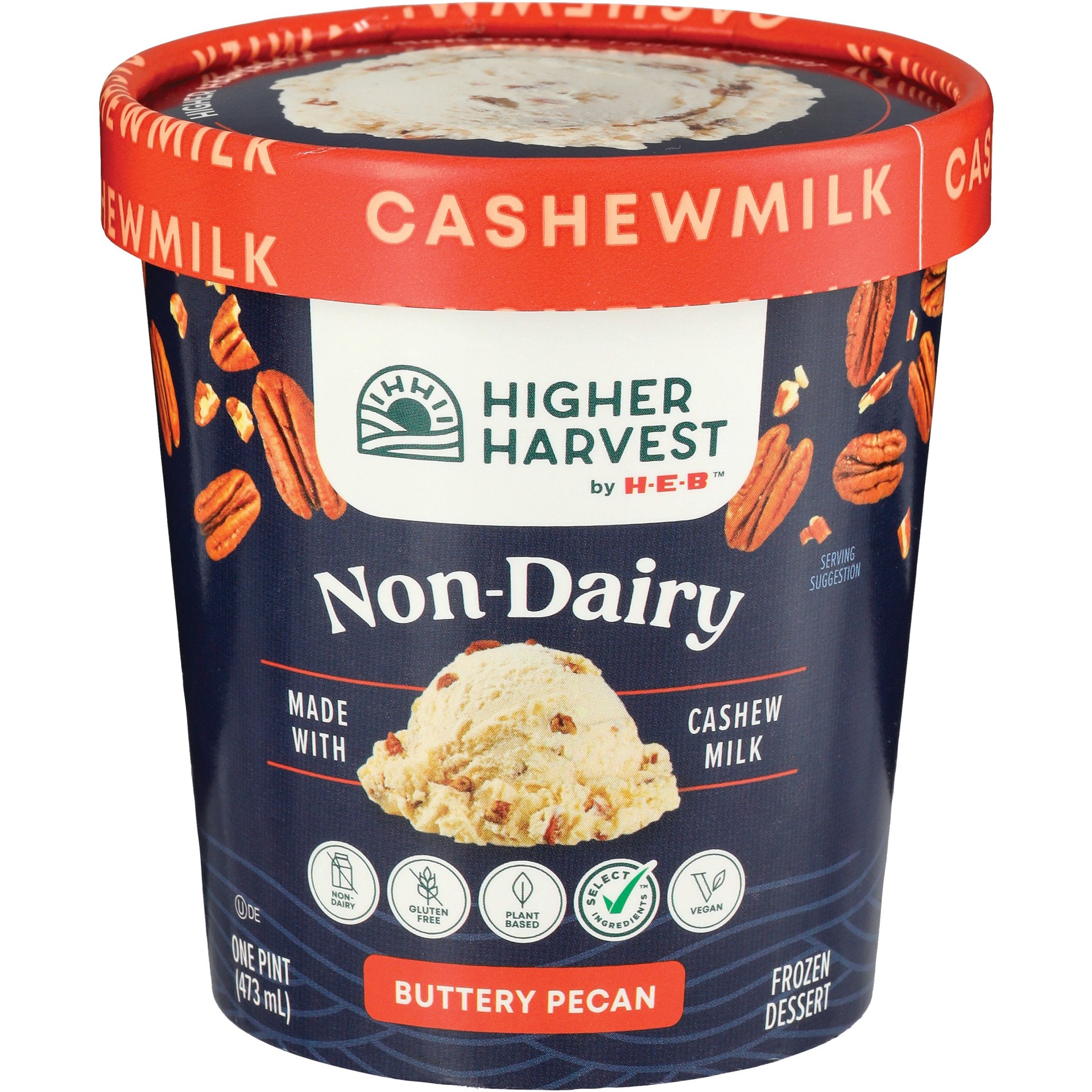 slide 1 of 1, Higher Harvest by H-E-B Non-Dairy Buttery Pecan Frozen Dessert, 19.2 oz
