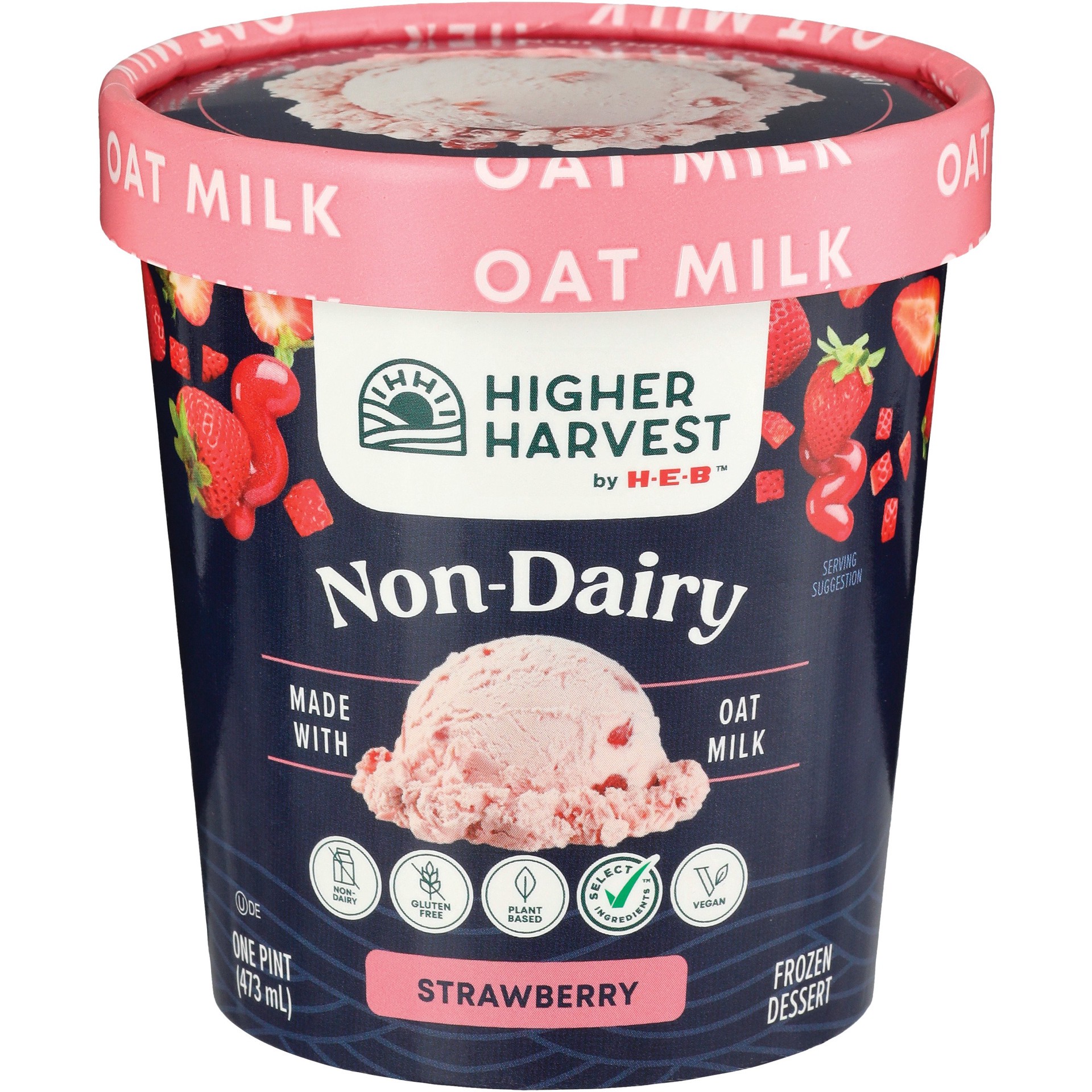 slide 1 of 1, Higher Harvest by H-E-B Non-Dairy Frozen Dessert – Strawberry, 1 pint